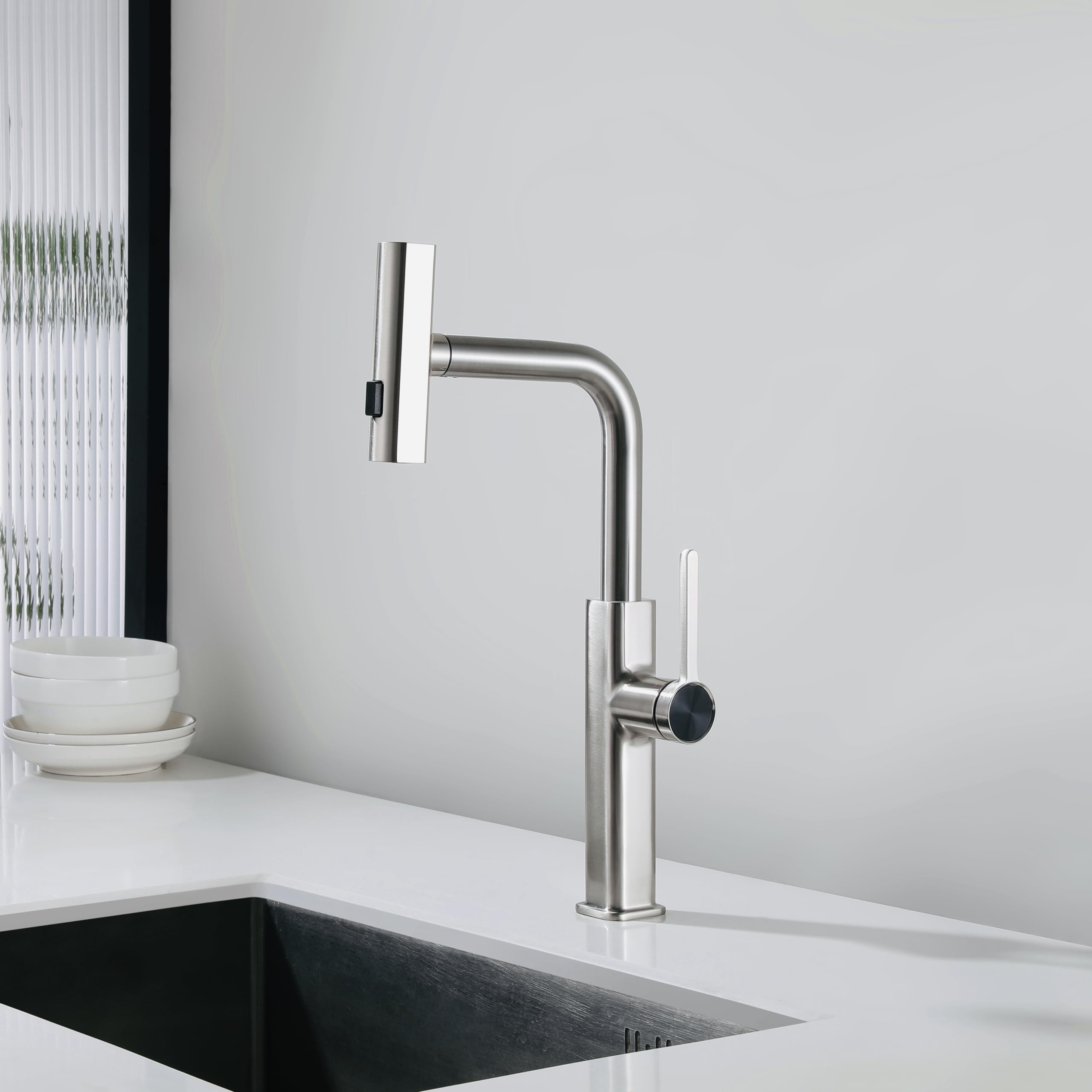 Kitchen Faucet with Pull Down Sprayer,Kitchen Sink Faucet with Sprayer - 3 Modes Brushed Nickel Modern Kitchen Faucets, High Arc Single Hole Sink Faucet