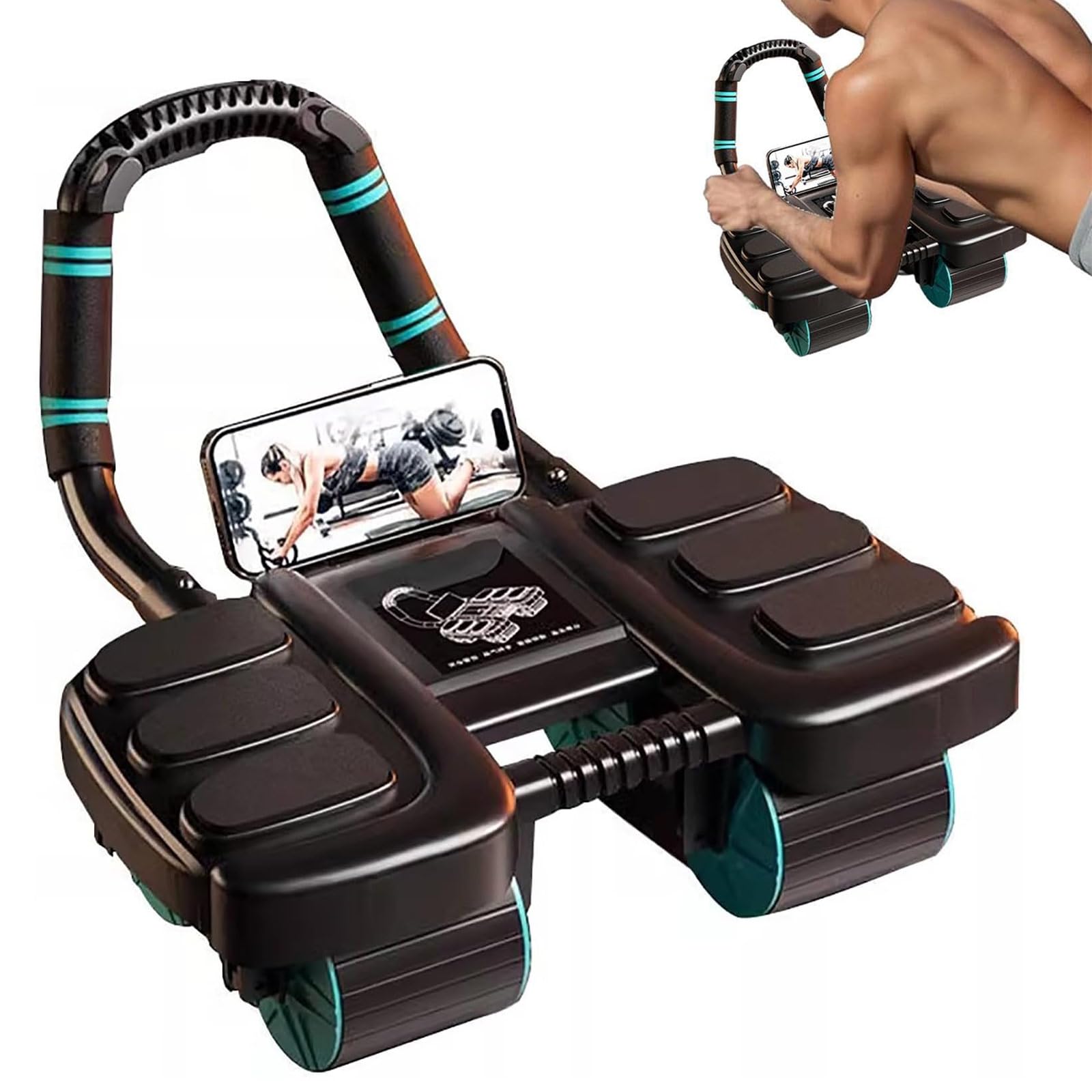 Roue abdominale d'entraînement à rebond automatique, roue abdominale avec support de coude, roue ventrale saine avec support de téléphone pour la maison, le fitness, la salle de sport