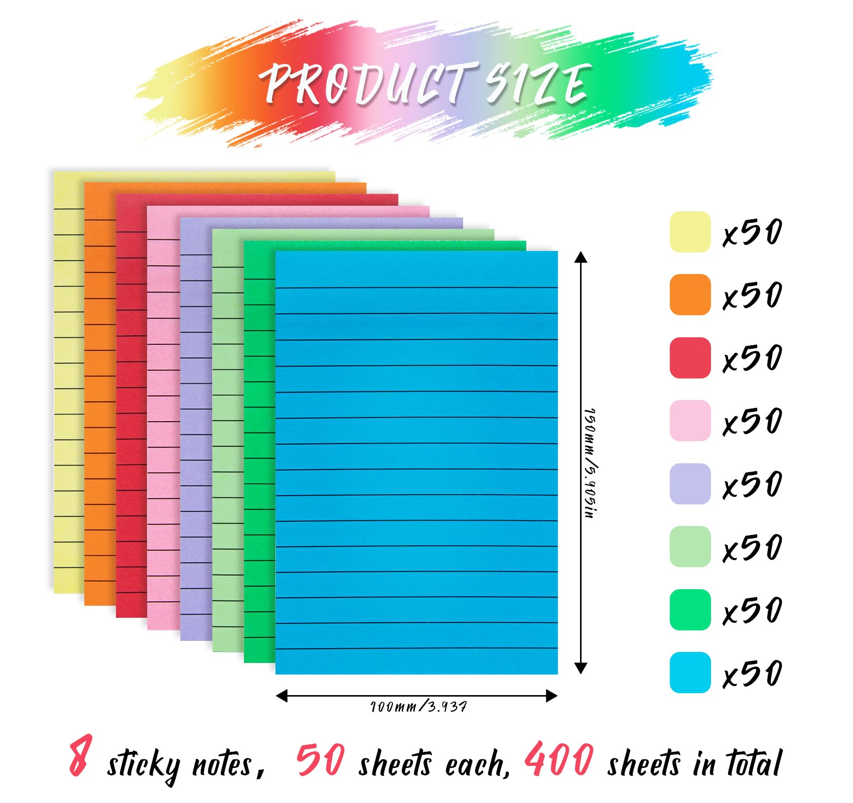 Lot De 24 Notes Adhésives Lignées De 10,2 X 15,2 Cm Pour Bureau, Maison, école, Réunion, 50 Feuilles/bloc, (couleur Claire