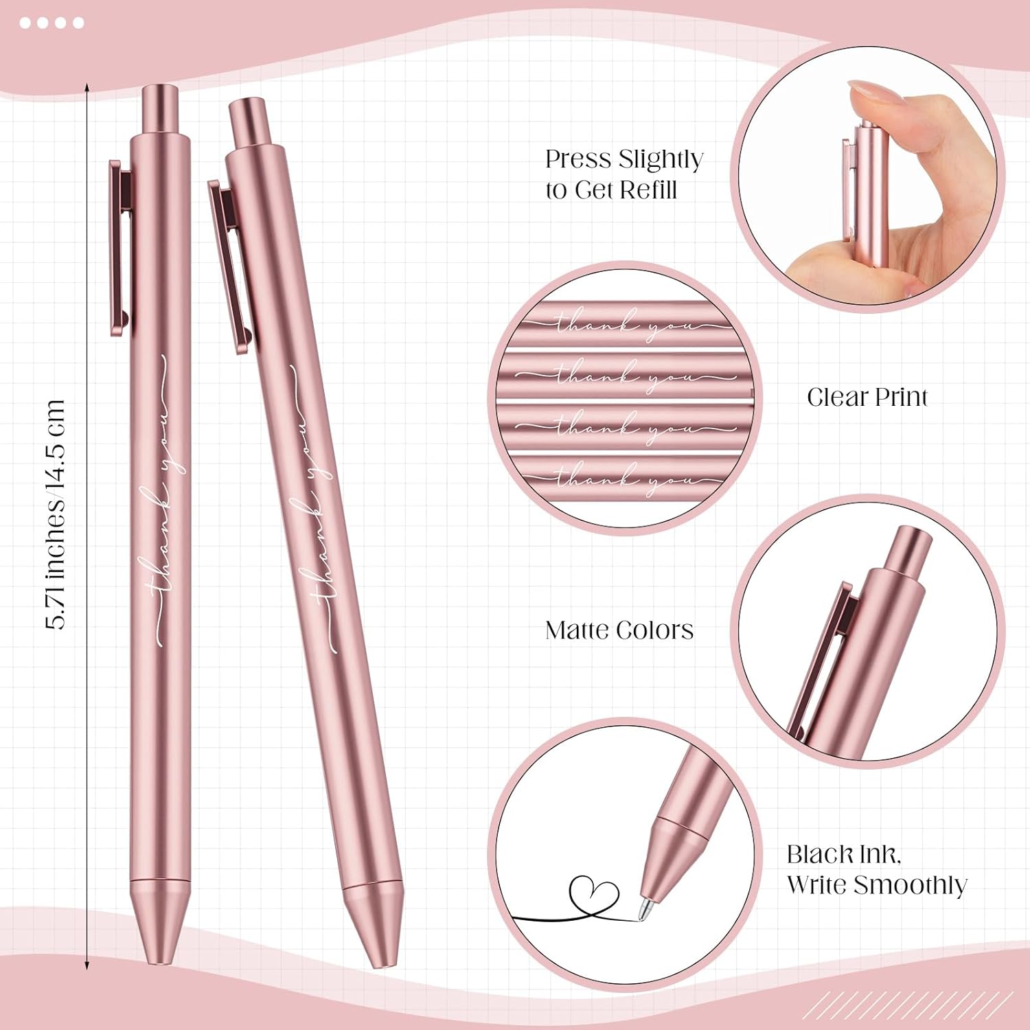 100pcs Thank You Pens Bulk Cute Multicolor Ballpoint Pen for Server Employee Appreciation Gifts for Social Worker Wedding Teacher Coworker Office Staff Team Nurse Baby Shower Party (Rose Gold)