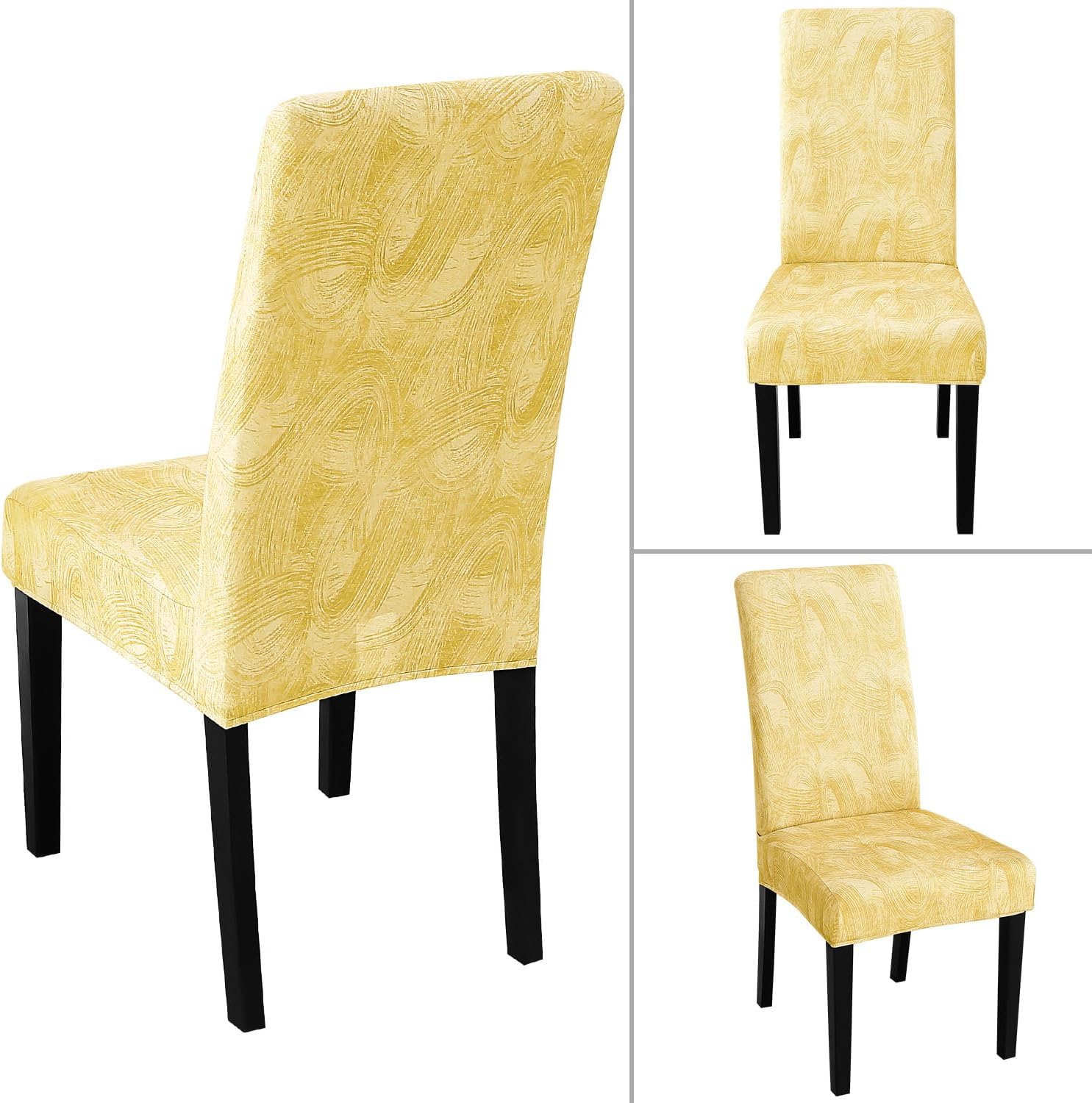 Dining Room Chair Covers Set of 6, Stretch Pattern Parsons Chair Slipcovers Spandex Removable Washable Kitchen Chair Protector Cover for Dining Room, Hotel, Ceremony (Quicksand Pattern) image 3