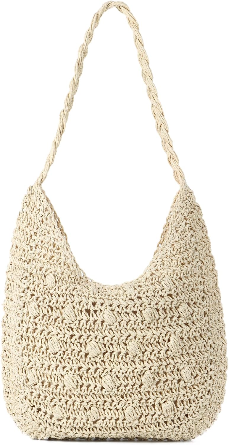Freie Liebe Summer Straw Beach Bag for Women Woven Shoulder Bag Hobo Purse for Travel Holiday Vacation Essentials