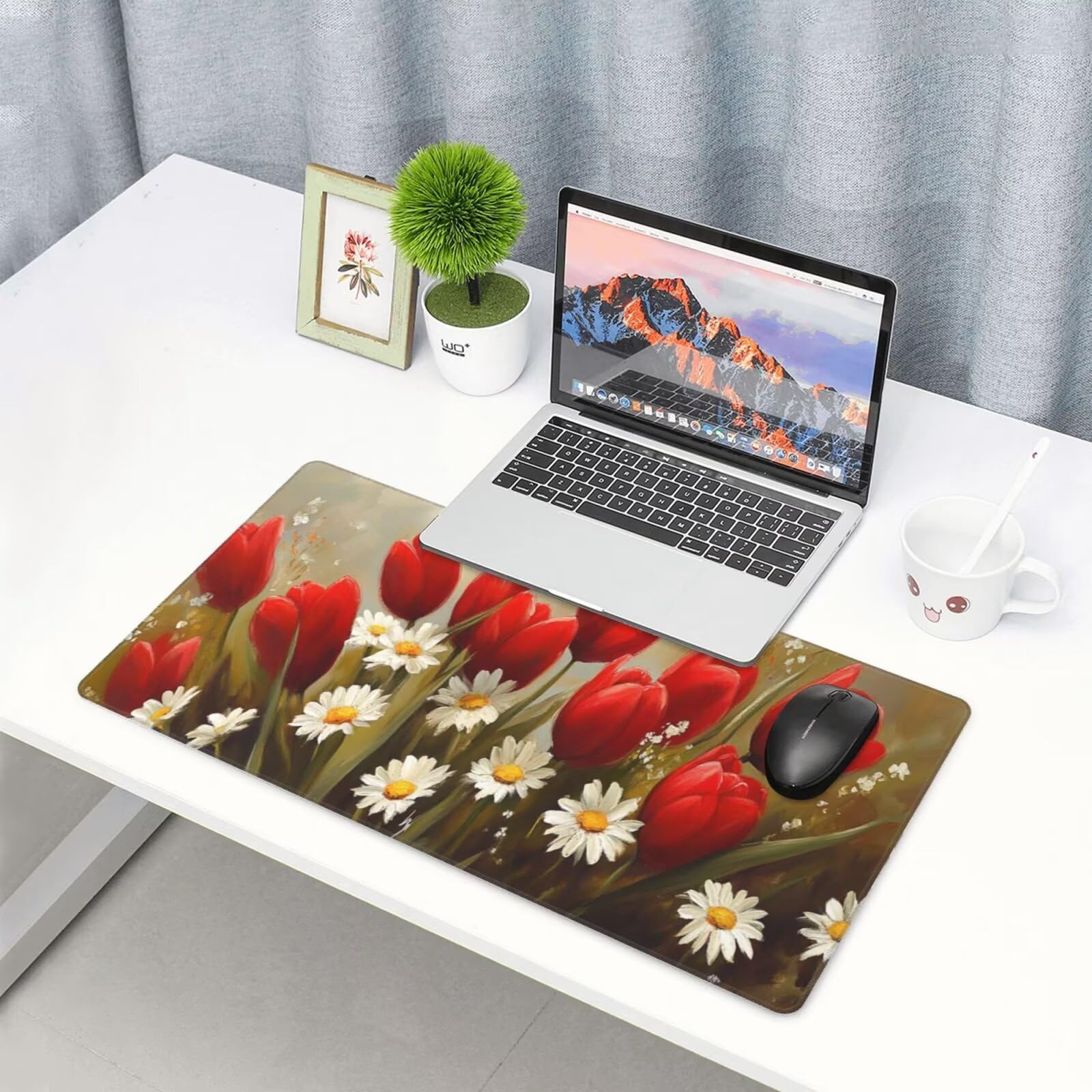 Czerwona podkładka pod mysz XXL tulipanowa mata na biurko 1600 x 800 x 3 mm zmywalna podkładka do gier na laptopa, z antypoślizgową gumową podstawą do gier, PC, pracowników biurowych Y829