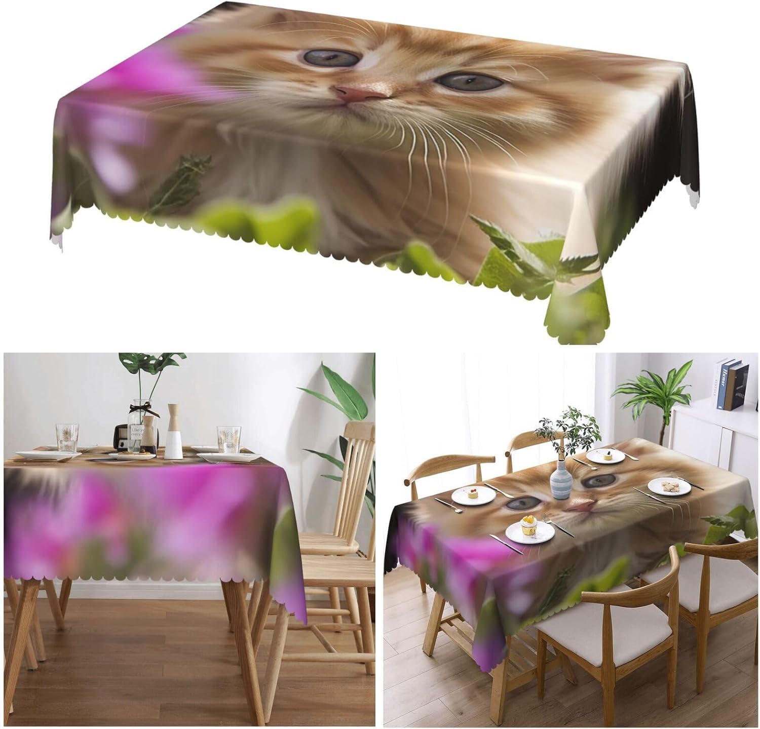 Prostokątny obrus 140 x 300 cm kot kot zwierzę domowe, tkanina poliestrowa odporna na plamy i zmywalna, ochraniacz na stół dla 8-10 osób, do użytku w kuchni, salonie, wewnątrz i na zewnątrz, 5421v