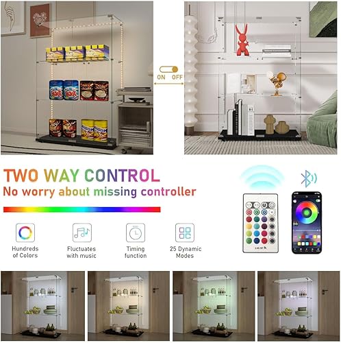 Miniatura 222 de Vitrina de cristal con 4 estantes con tira de luces LED y cerradura, vitrina de vitrina con ruedas y 1 puerta, vitrina de vidrio templado para sala