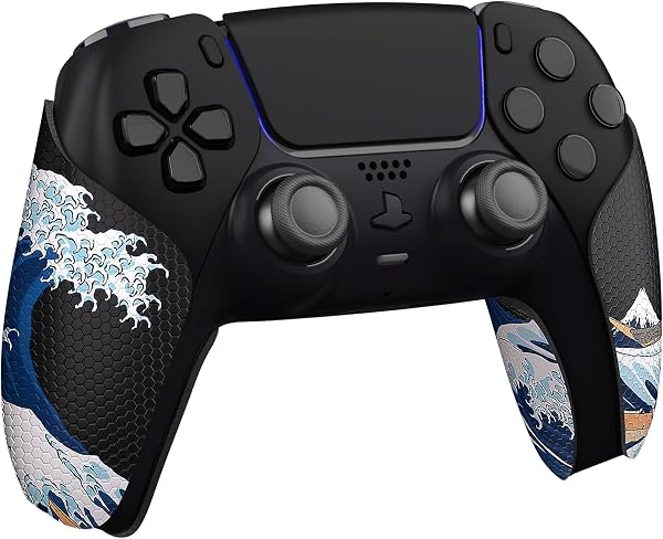 eXtremeRate PlayVital Protection pour ps5 Manette Grip Sticker,Autocollant Poignée pour ps5 Accessoires Controller,Skin Antidérapants-Grande Vague Kanagawa - 3