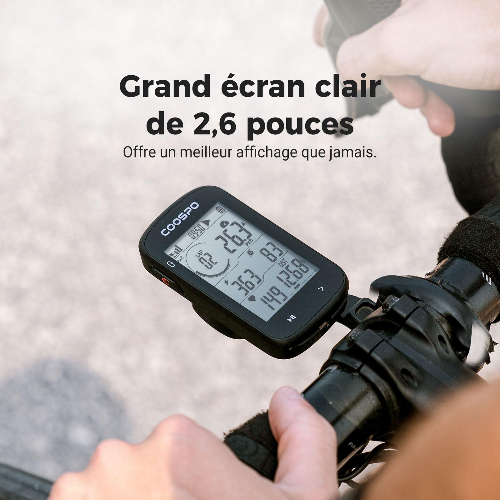 COOSPO CS300 GPS Compteur Velo sans Fil Rétroéclairé Automatique de 2,6'' Soutien, Ordinateur Velo GPS de 40h Autonomie de Batterie Écran Rechargeable étanche IPX7, Bluetooth5.0/ Ant+
