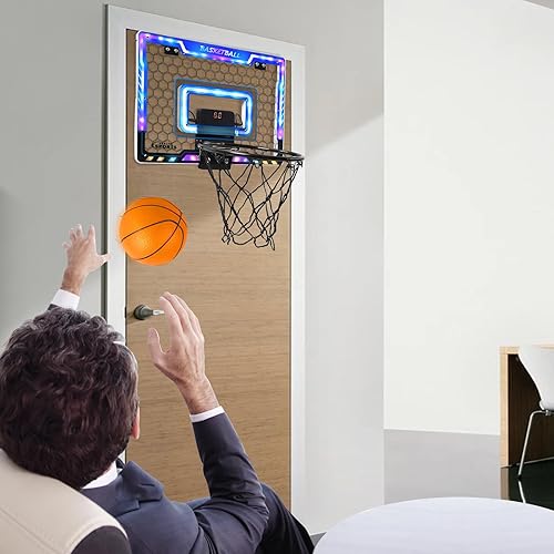 Vista 41 de Juego de mini aros de baloncesto para interiores con 4 bolas para niños y adultos para puerta y pared con accesorios completos de baloncesto, Mini