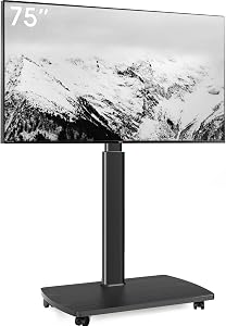 AOKCOS Rolling TV Stand for 43-75 in TVs Holds up to 110lbs, Max Vesa 400 x 600mm, Mobile TV Stand with 10 Levels Height Adjustment, 60 Degrees Swivel with Tilting, Fits for Living Room/Bedroom/Office