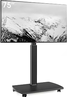AOKCOS Rolling TV Stand for 43-75 in TVs Holds up to 110lbs, Max Vesa 400 x 600mm, Mobile TV Stand with 10 Levels Height Adjustment, 60 Degrees Swivel with Tilting, Fits for Living Room/Bedroom/Office