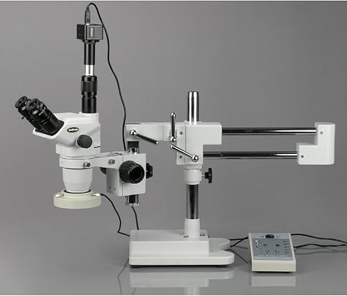 Miniatura 2 de AmScope ZM-4TNW3-80AM-8M Microscopio Digital Profesional Trinocular Estéreo, Oculares EW10x y EW25x, Ampliación 2X-225X, Objetivo de Zoom