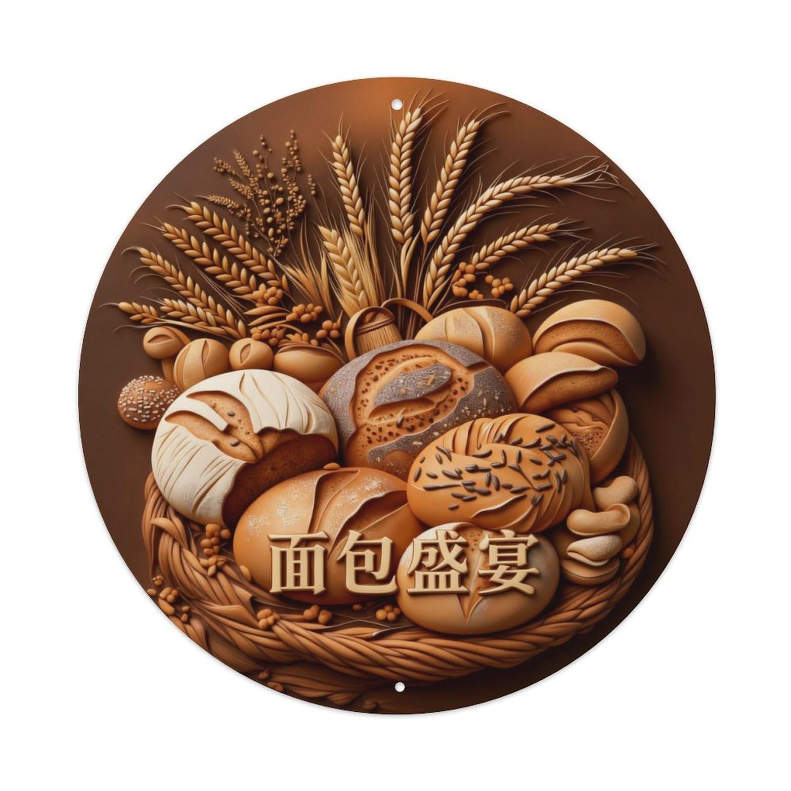 Bread Wheat Loaf Basket Harvest Round Metal Tin Sign Vintage Wall Decor, Bar Garage Cafe Kitchen Home Wall Art Poster 8x8inches