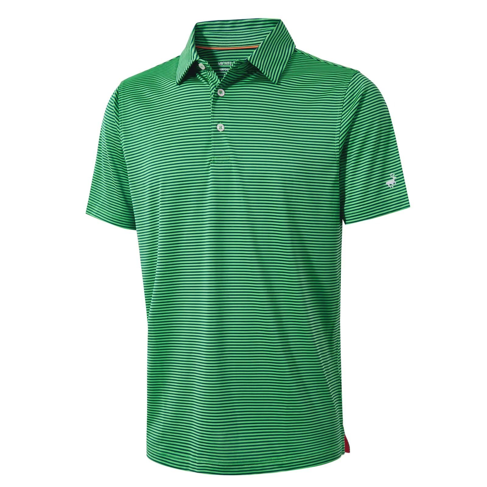 Mens Golf Shirt Moisture Wicking Dry Fit Performance Sport Short Sleeve Striped Golf Polo Shirts for Men