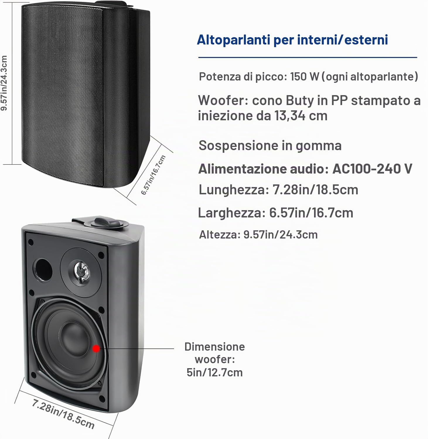 STUDIOFINIX Altoparlanti 5,25 pollici 600 watt Bluetooth per interni ed esterni