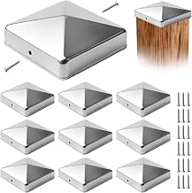 Pack of 10 Post Caps, 9 x 9 cm, Stainless Steel Post Caps, Cover Cap for Posts, Fence Post Caps, Metal Cover Cap for Fence and Garden, Wooden Posts, Patio Posts (Silver)