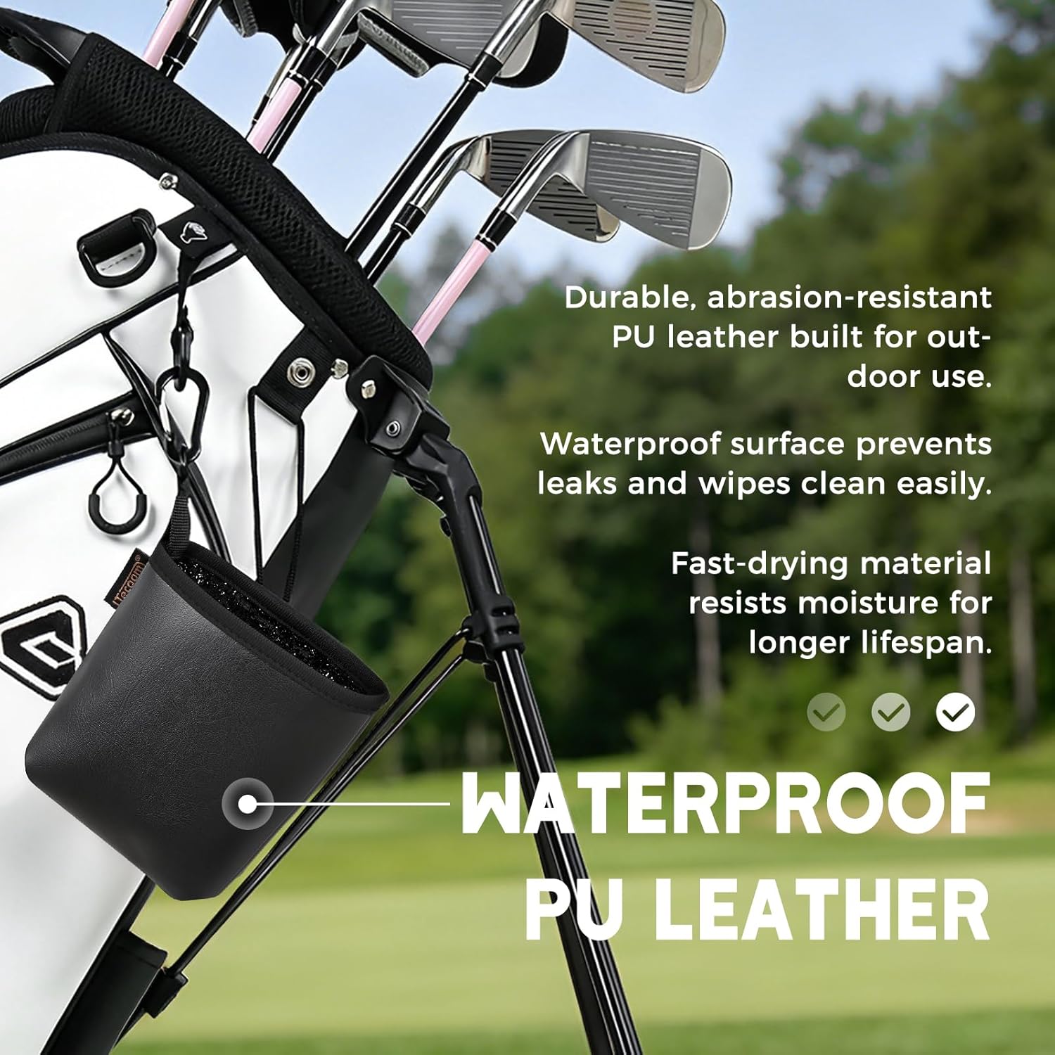 Teccom Golf Club and Ball Cleaning Bag, Golf Cleaner Pouch with Three-Layer Waterproof Fabric Technology, Microfiber Layer, Neoprene, PU Leather Exterior, Detachable Clip, Golfer Gift