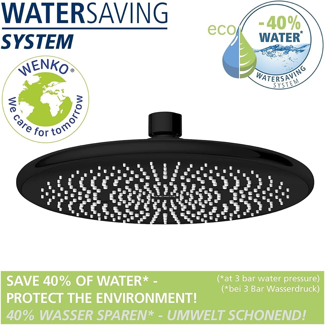 Watersaving Universal Shower Head with Water-Saving System, Matt Black - Image 3