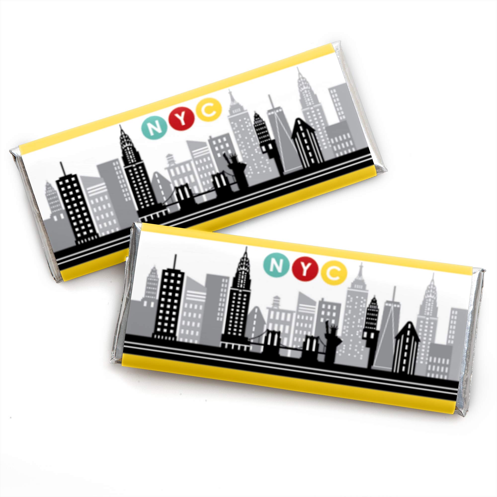 Big Dot of Happiness NYC Cityscape - Candy Bar Wrapper New York City Party Favors - Set of 24
