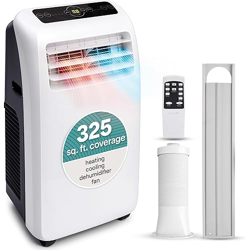SereneLife Small Air Conditioner Portable 12,000 BTU with Built-in Dehumidifier + Heat - Portable AC unit for rooms up to 550 sq ft - Remote Control, Window Mount Exhaust Kit