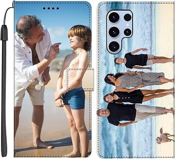 Custom Pictures Phone Wallet Case for Samsung Galaxy S21 S22 S23 S24 S25 S26 Ultra Plus Fe, Personalized Photo Text PU Leather Cover with Card Holder for Birthday Xmas Friends Family Valentine
