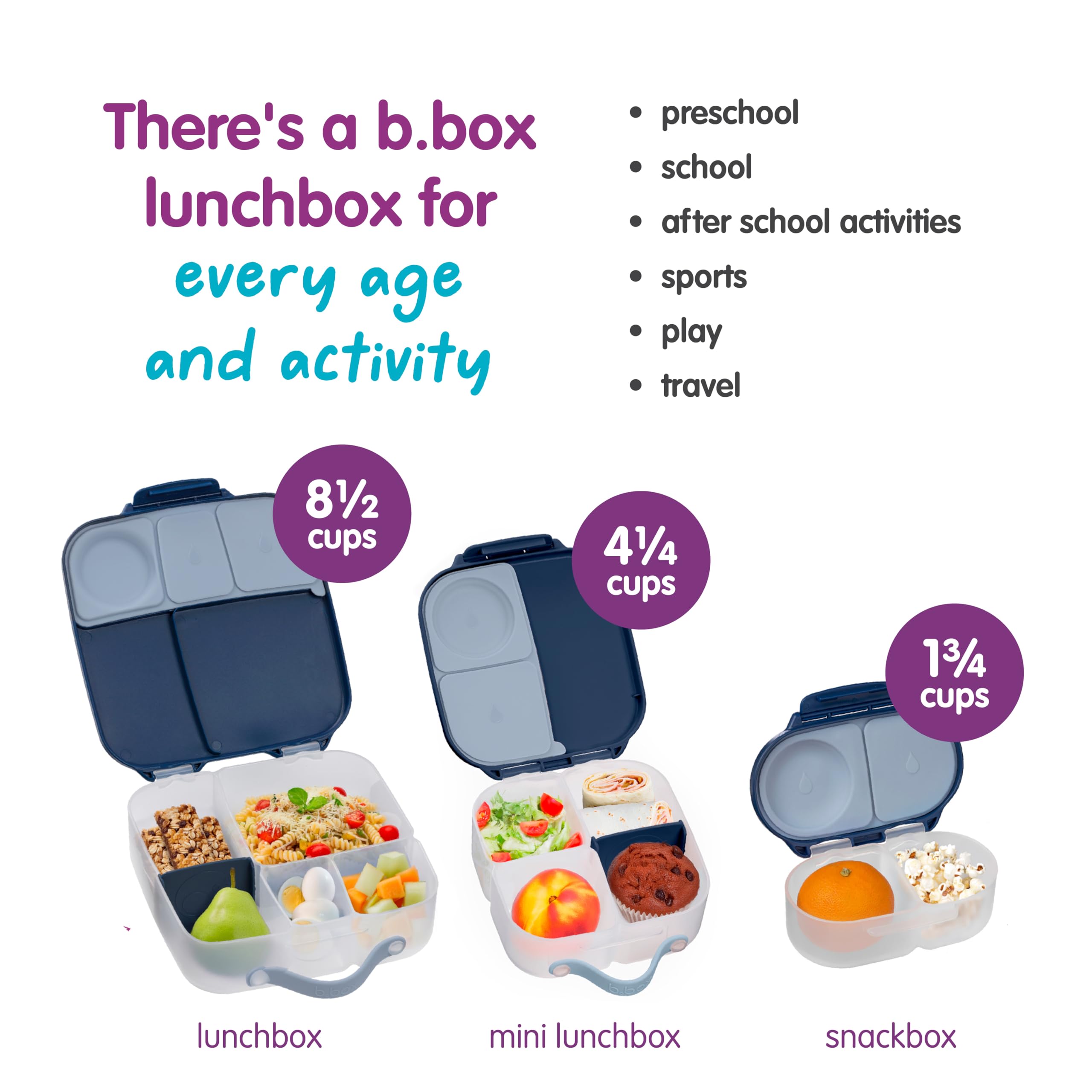 b.box Porta Pranzo Jumbo a 4 Scomparti (2 a Prova di Perdite), Lunch Box con Divisorio Rimovibile | Bento Box con Ghiacciolo | Ideale per la Scuola | Da 3+ | Capacità 2L