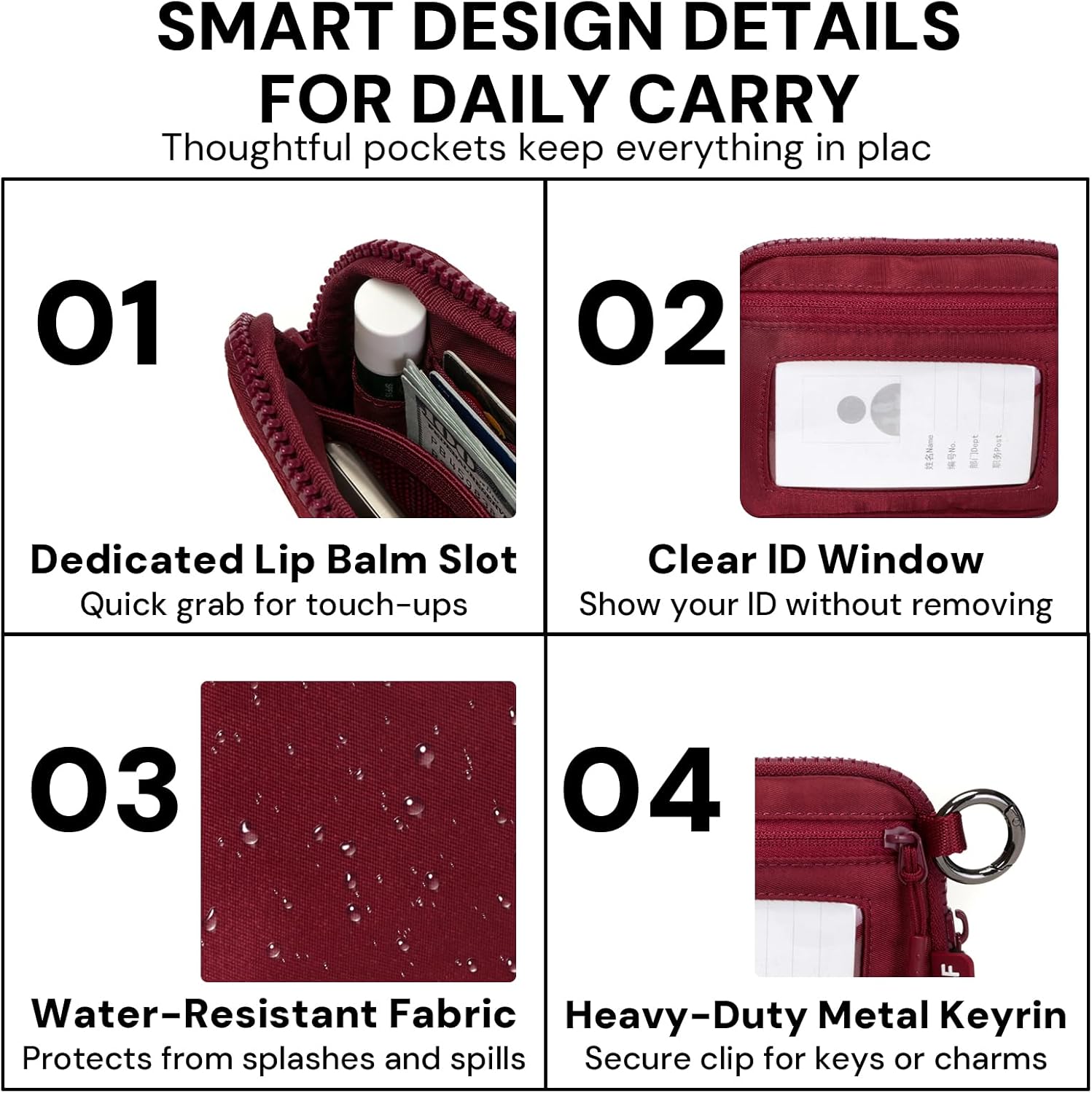 Keychain Wallet for Women Mini Zip Card Holder with ID Window Coin Purse Detachable Wristlet Small Wallets Burgundy - Image 4