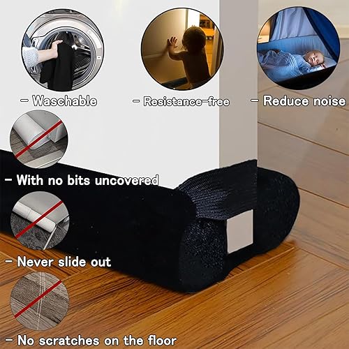 Miniatura 4 de BKSAI Tapón de puerta para puertas, sin adhesivo, excluidor de corrientes de aire, bloqueador de viento para parte inferior de la puerta, excluidor