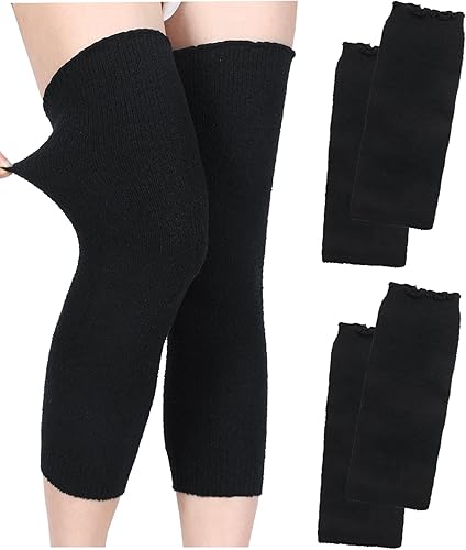 Boao 3 pares de rodilleras para mujer, rodilleras cálidas, calentadores de piernas de tela, rodilleras artríticas, manga de compresión, rodilleras