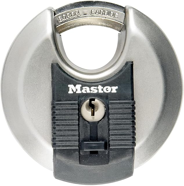 MASTER LOCK Heavy Duty Disc Padlock [Key] [Stainless Steel] [Outdoor] M40EURD - Best Used for Storage Units, Sheds, Garages, Trailers and More