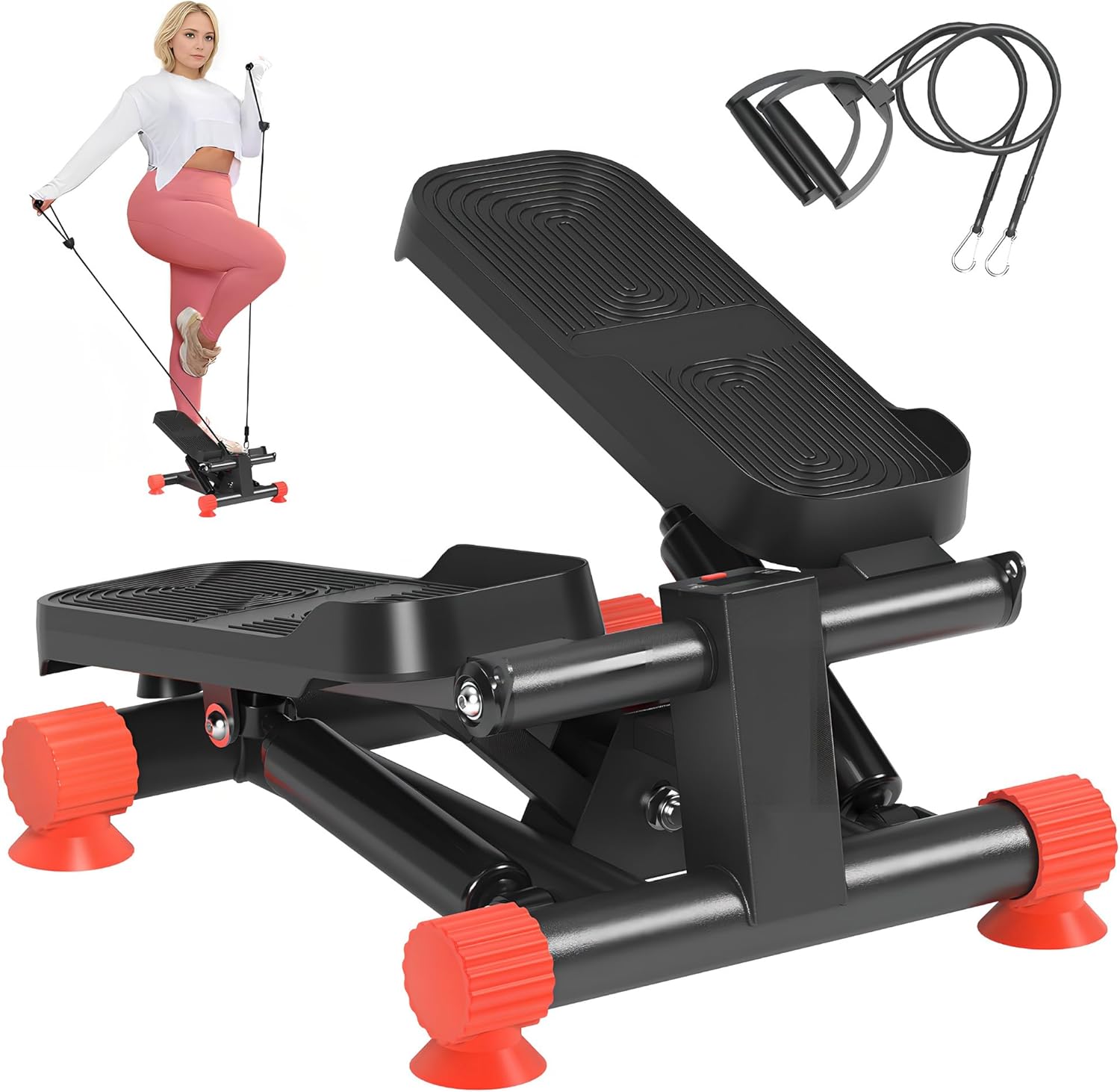 SogesHome Steppers for Exercise at Home,Stair Step Workout Machine with Optional Resistance Bands,Mini Stepper with 400LBS Loading Capacity,Hydraulic Fitness Stepper with LCD Monitor (Red)
