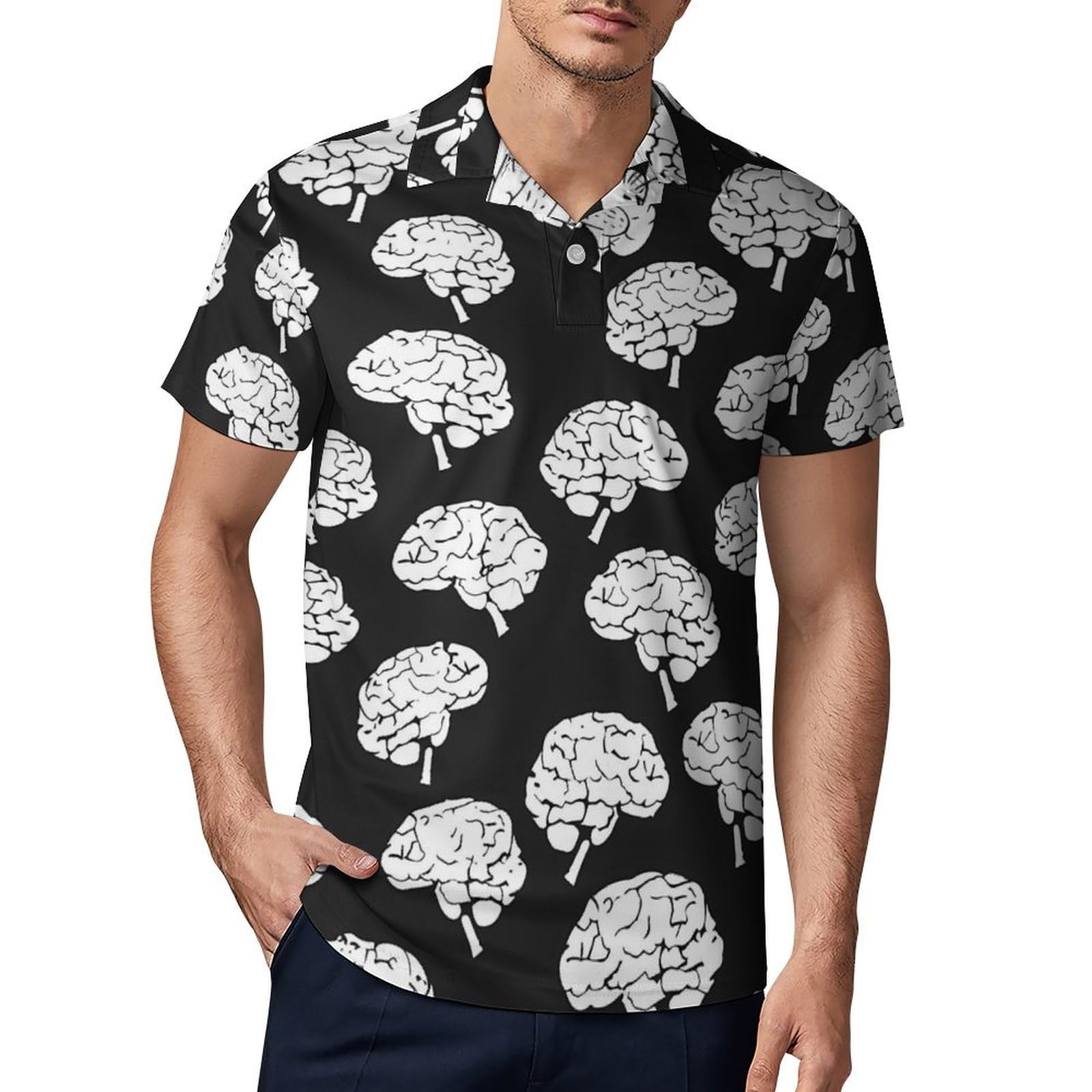 Brains Pattern Novelty Men's Short Sleeve Shirts Funny Golf Tennis Work T-Shirt Sport Tee M