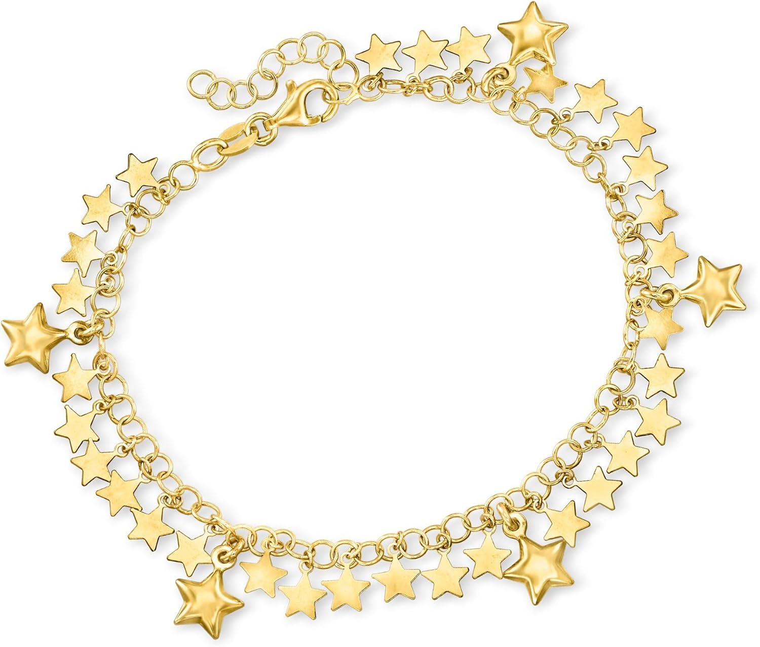 Ross-Simons Italian 18kt Gold Over Sterling Star Drop Bracelet. 7 inches