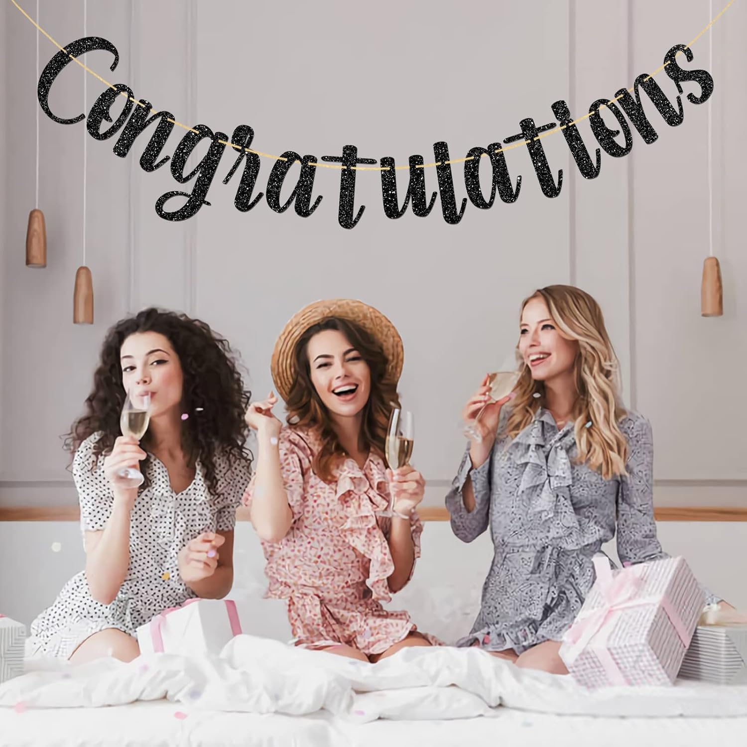 Congratulations Banner/Congrats Grad Party Decor/Graduation Activities/Wedding/Birthday/Retirement Party Decorations Black Glitter - Image 6