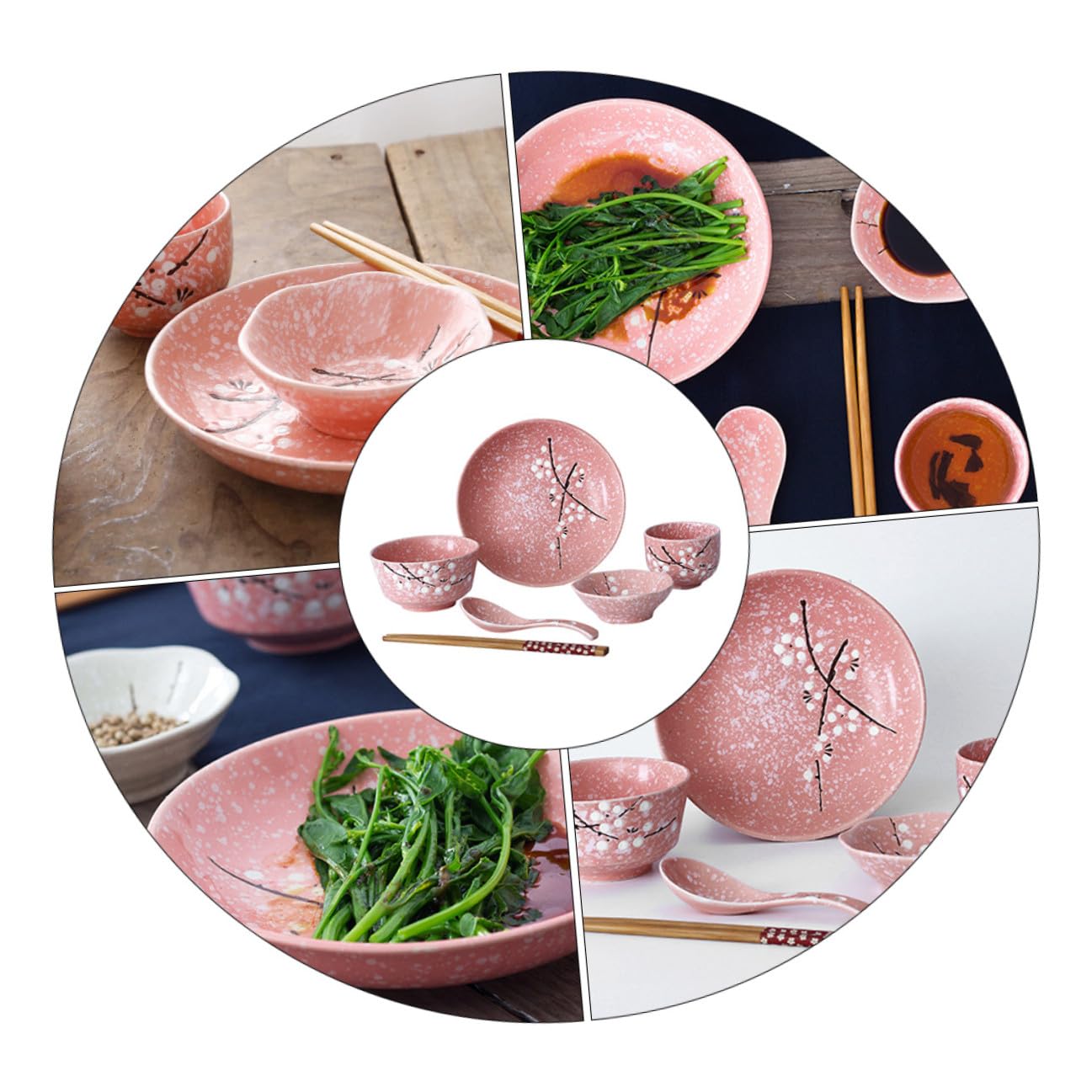 NUOBESTY Juego de Vajilla Japonesa Diseño Delicado 12 Piezas Hogar de Cerámica Rosa Adecuado para Uso en Casa y Fiestas