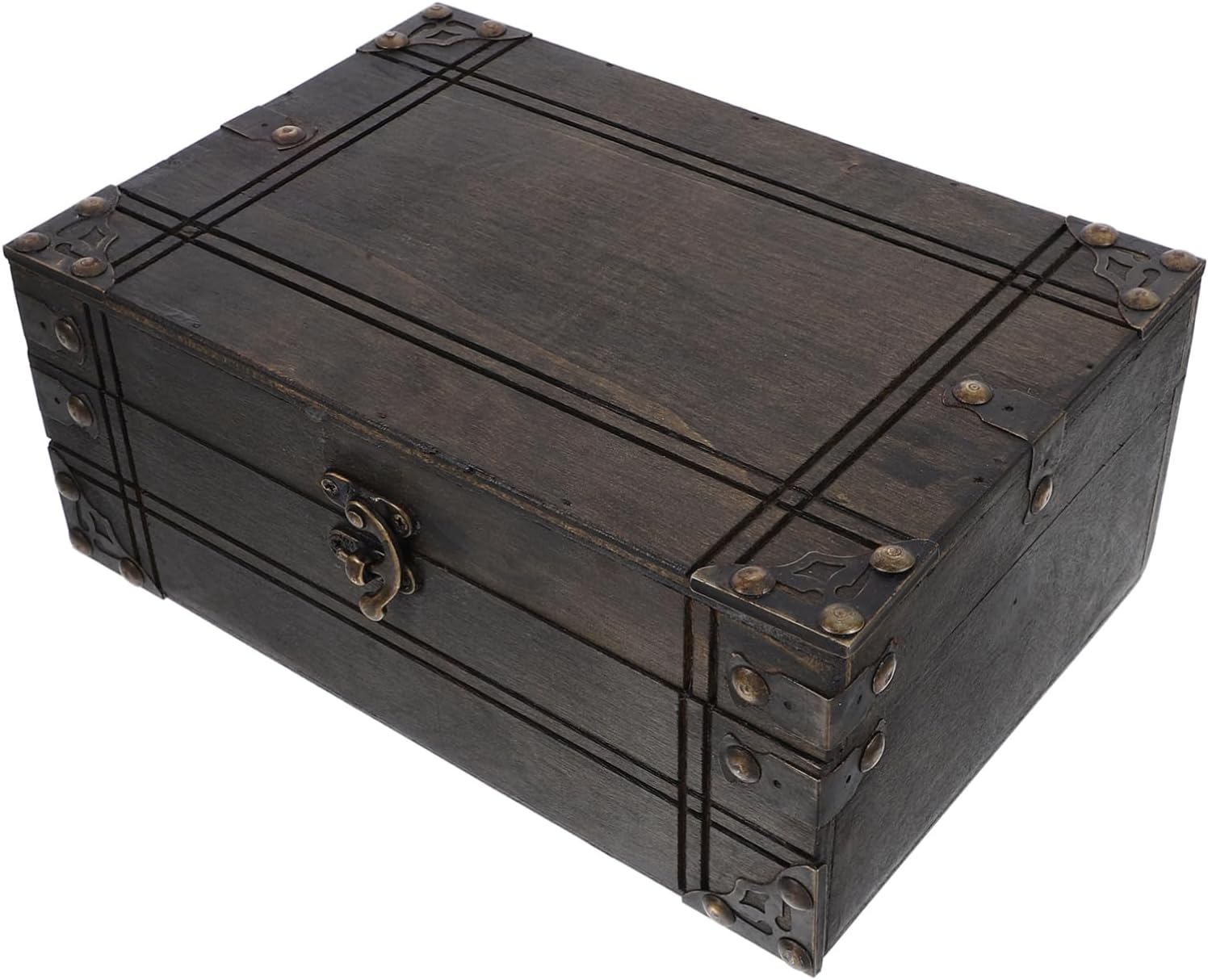LIFKOME Vintage Wooden Treasure Box Decorative Jewelry Storage Chest Keepsake Box for Home Decor Vintage Style Decorative Storage Box for Jewelry and Trinkets