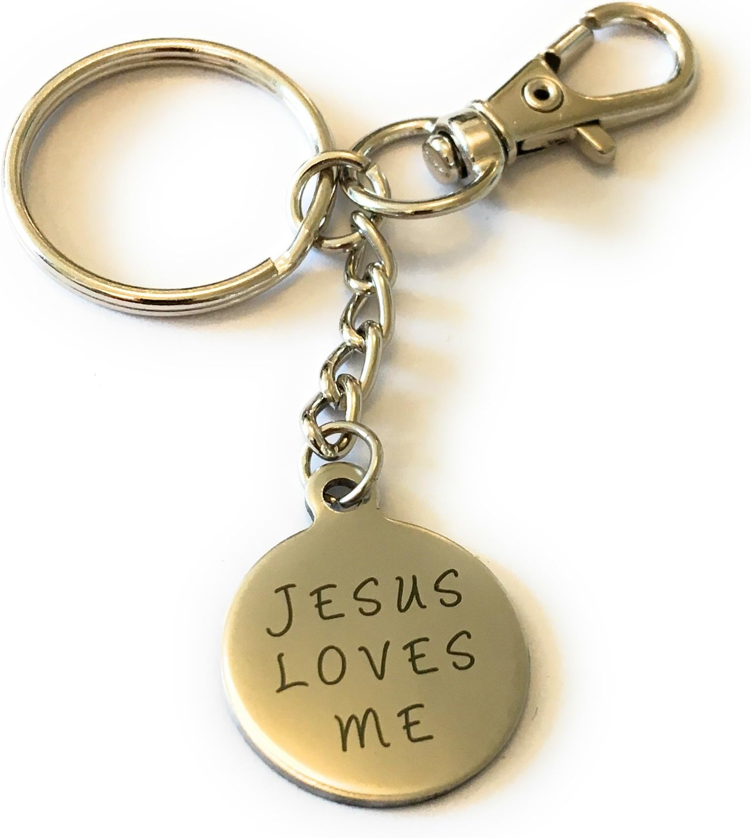 Jesus Loves Me disc keyring handbag charm with turquoise gift box