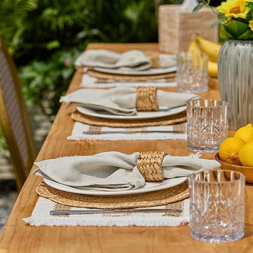 Miniatura 6 de YANGQIHOME Juego de 6 manteles individuales bohemios, tejidos rústicos para decoración de mesa de comedor, manteles individuales trenzados hechos a