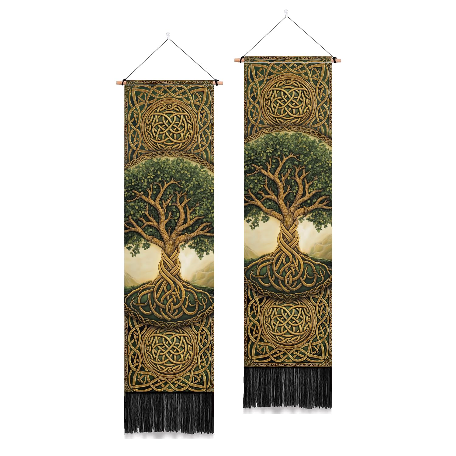 PLIGREAT 2 Pack Tree of Life Vertical Tapestry Celtic Knot Aesthetic Wall Hanging for Bedroom Living Room Home Decor Long Narrow Art Tapestry with Tassels, 52" x 13"/130 x 33cm