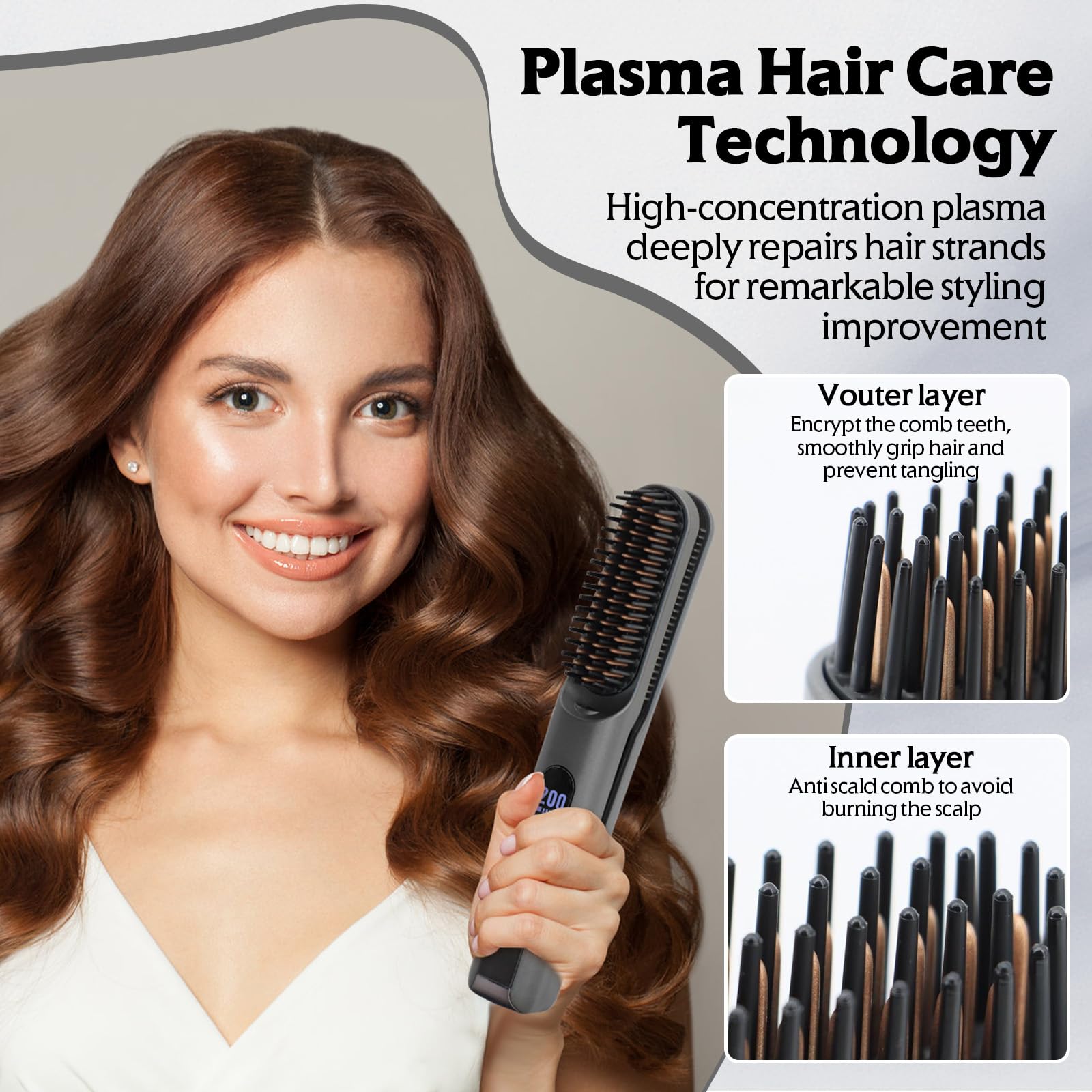 Scettar Spazzola lisciante per capelli senza fili, 2 in 1, ricaricabile, portatile, con 5000 mAh, ideale per viaggi, ferro da stiro e spazzola combinata per uno styling liscio e senza crespo (nero)