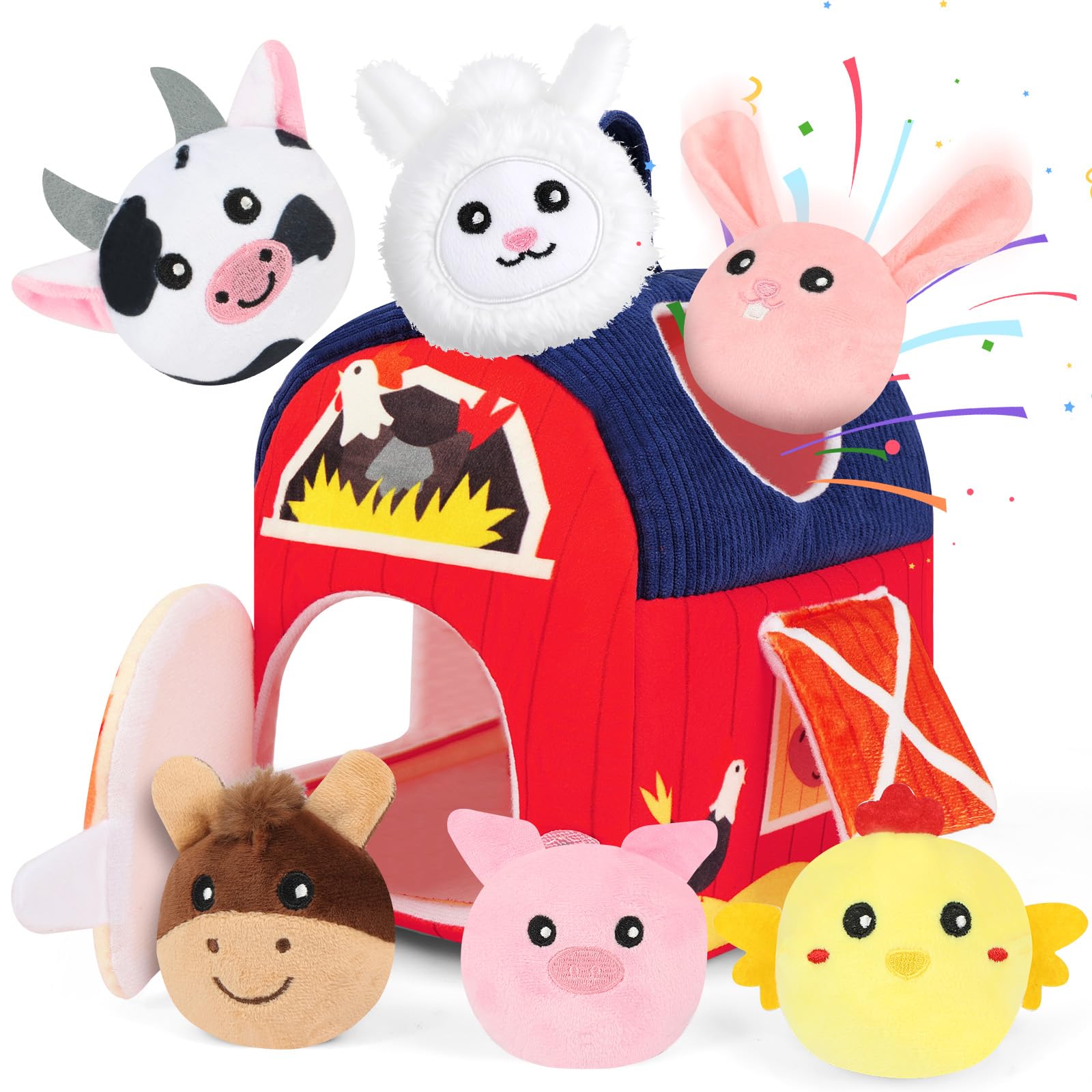 Vicloon Baby Toys 6-12 Months, Farm Animals with 6 Animals(Rattle, Crinkle Paper, Mirror), Busy Montessori Sensory Toys for Babies Toddlers 6-12 Months, Baby Easter Basket Stuffers