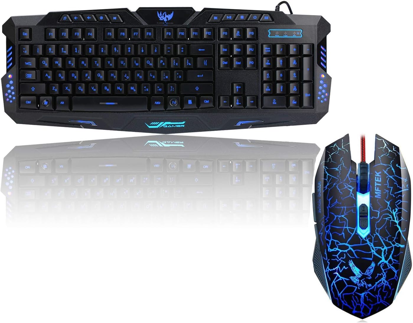 Gaming keyboard and Mouse Set UK Layout 3 Colors LED Backlit Keyboard and Wired Mouse for PC &Computer Gamer, included Gaming Mouse Mat