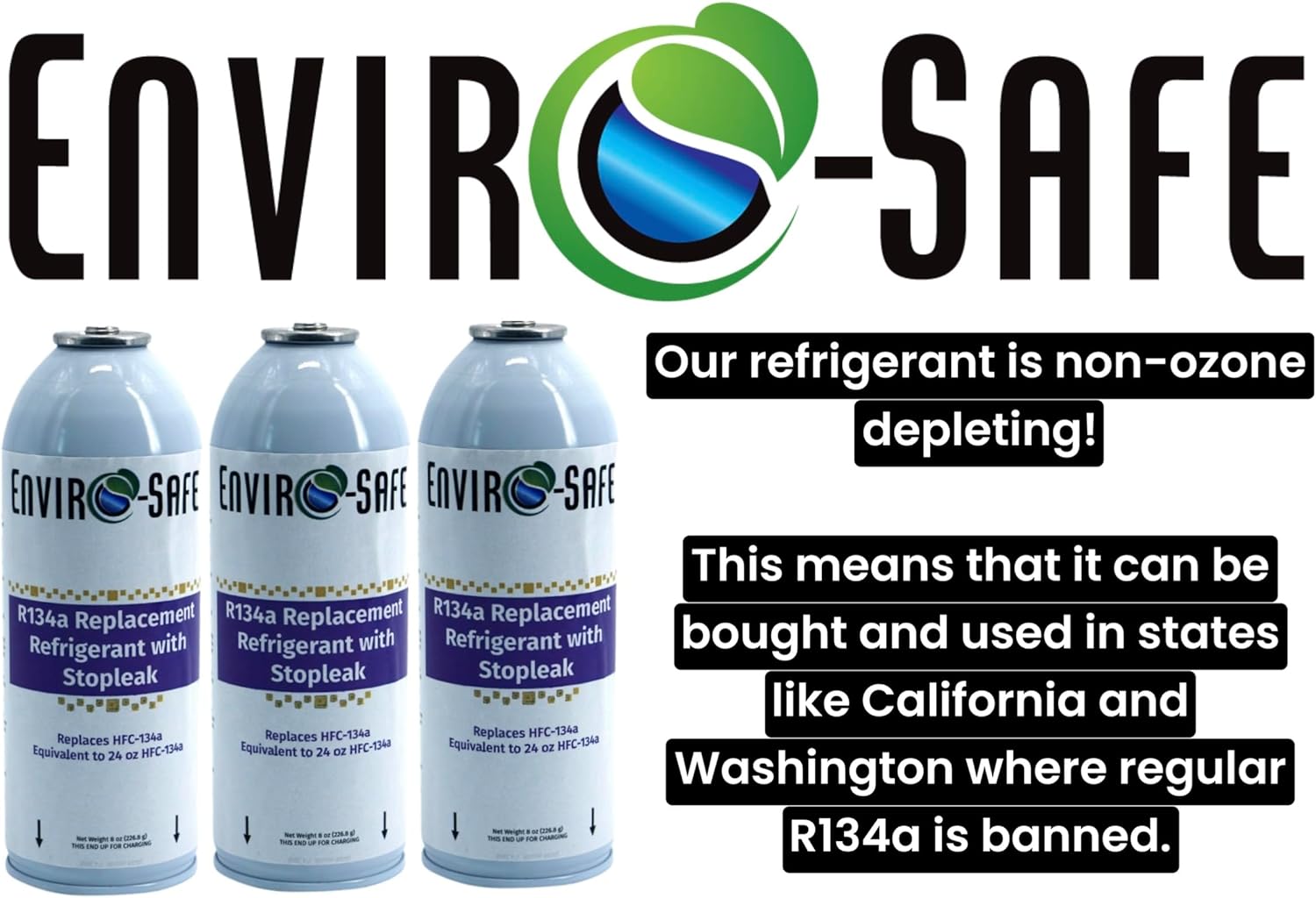 ENVIRO-SAFE R134a Refrigerant Replacement | 5 Cans with Piercing Valve for AC Recharging (w/Stop Leak and Gauge)