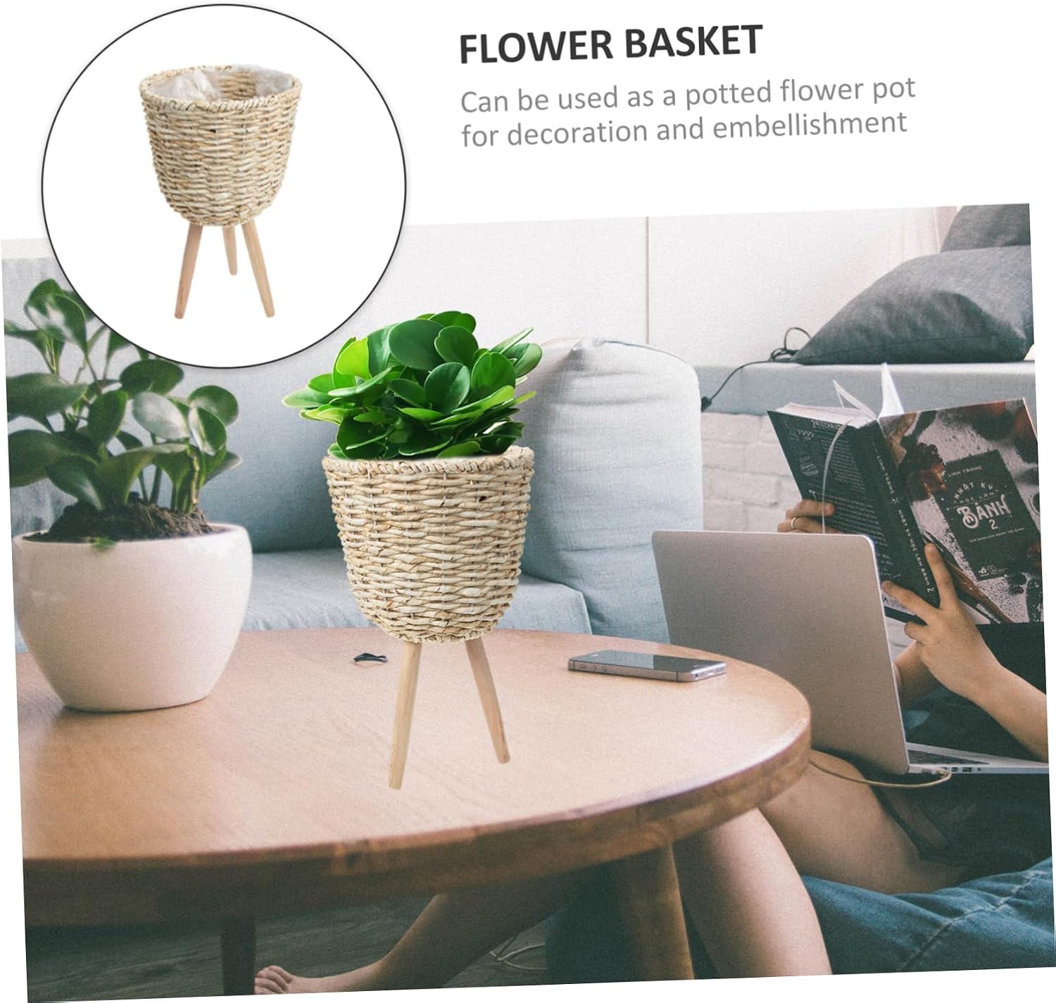 Nordic Style Woven Bamboo Flower Basket Pot for Indoor Plant Decoration Small Versatile Storage and Floral Arranging Container for Home and Office