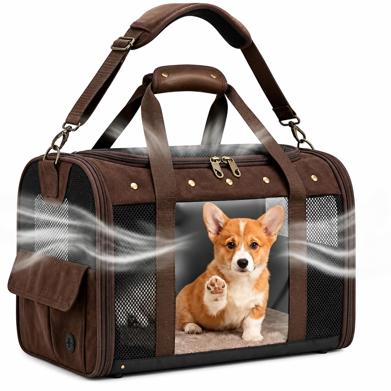 Photo 1 of Pet Carrier for Small Medium Cats Dogs Puppies Up to 20lbs, Soft Sided Collapsible Cat Dog Carrier, Stable Durable Vintage Style Travel Bag for Shopping, Street Photos, Pet Cafe