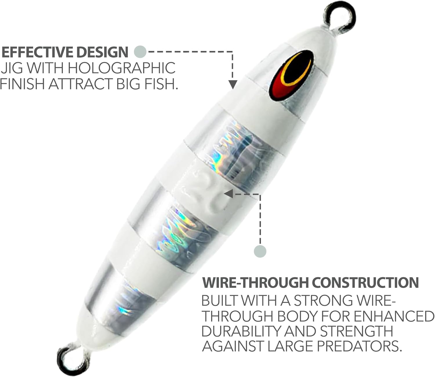 5.5" Eddie Bomb Vertical Flat Fall Tuna Jigs 20oz, 2 Pcs Silver Zebra Glow, Unrigged, for Heavy Bluefin Jigging, Includes Streamlined Glow Design