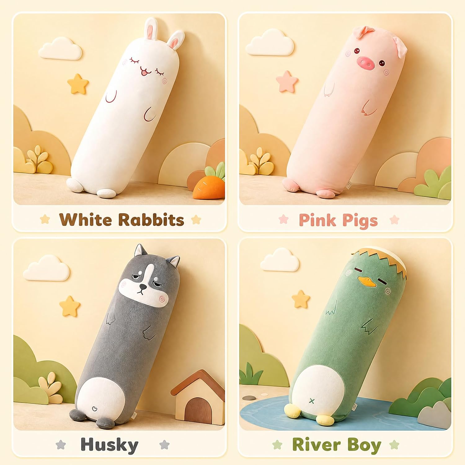 Long Plush Cute Body Pillows 27" Cuddle Stuffed Animal Shaped Bed Body Pillows Soft Cotton Plushies Doll Toy Gifts (Bunny, 27 Inch)