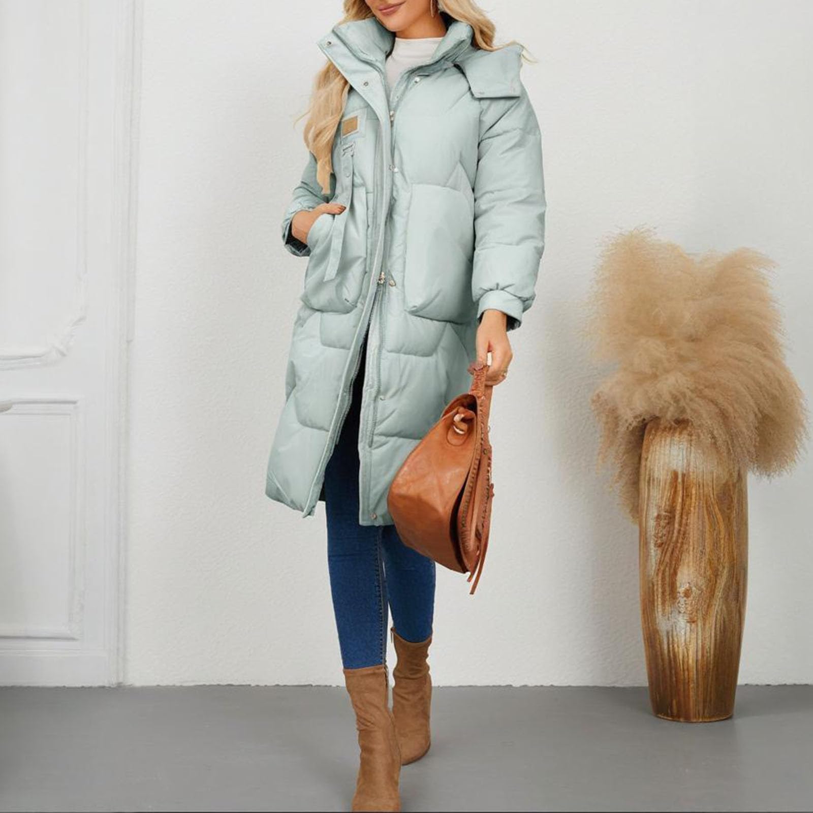Veste d'hiver longue pour femme – Manteaux matelassés pour femmes, manteau décontracté et chaud à coupe ample pour femme, élégant et fin, à capuche avec fermeture éclair, longueur moyenne, imperméable