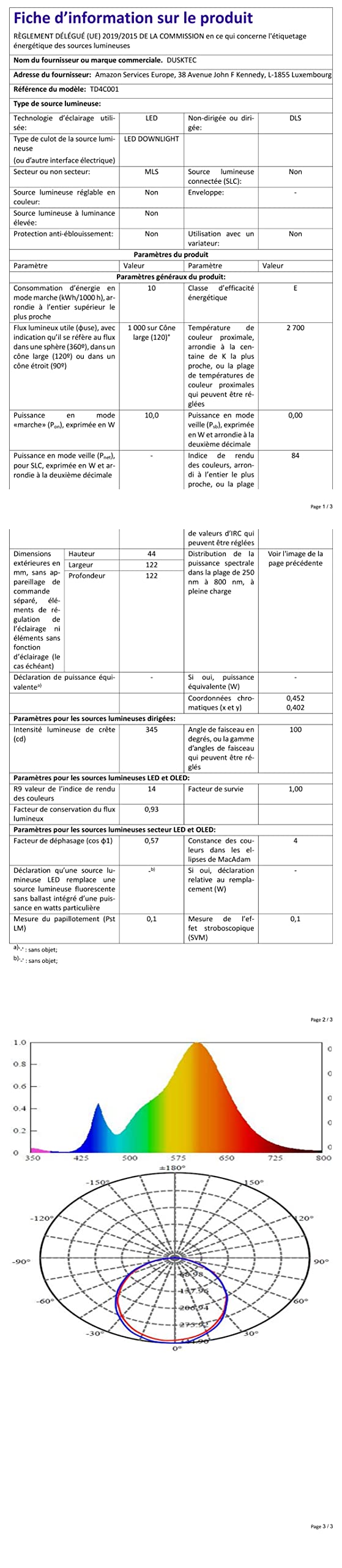 DUSKTEC Spot LED Encastrable RGBWW Connectée Alexa 220V 10W Dimmable 2700K-6000K Lot de 4