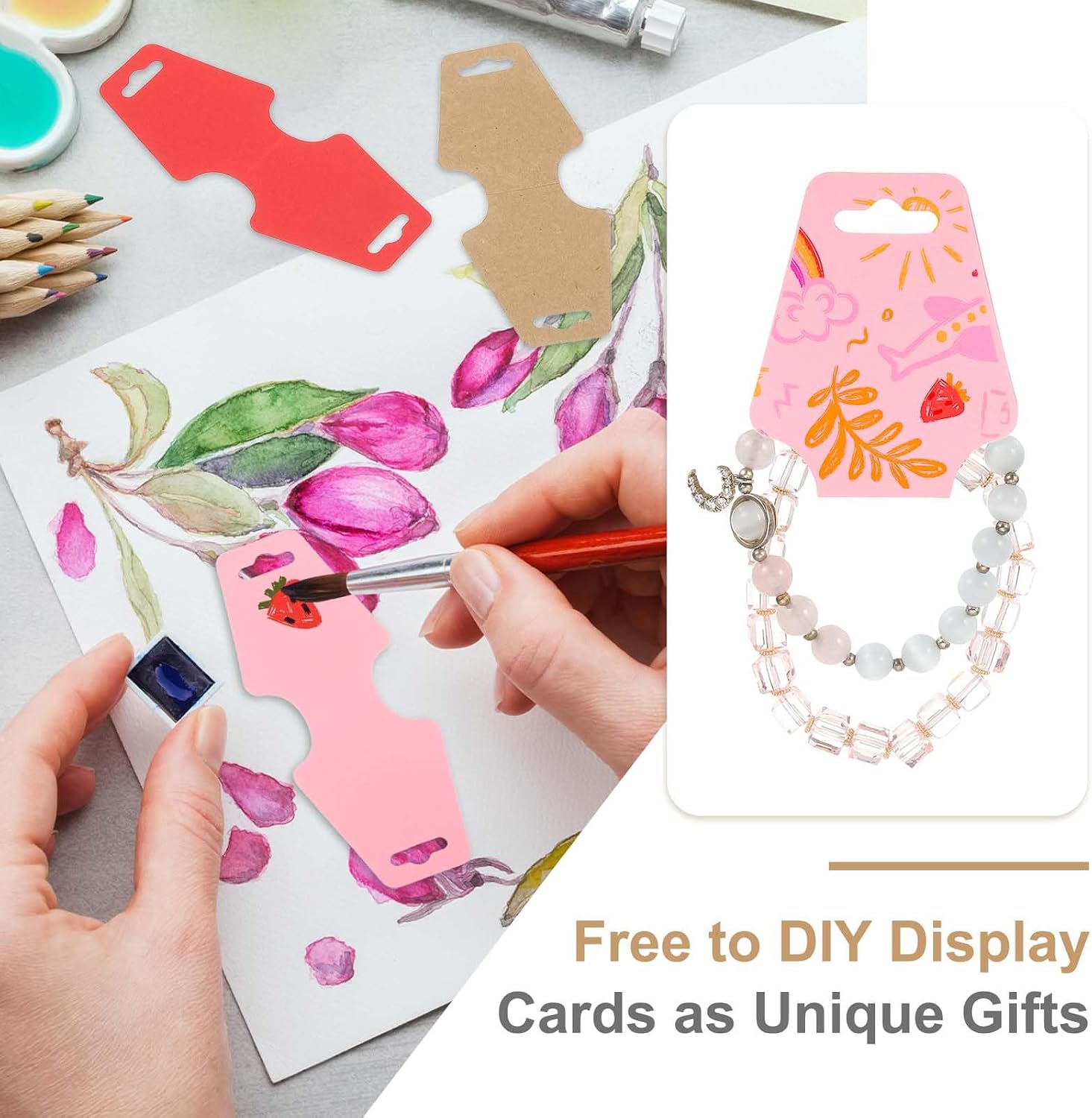 PATIKIL Necklace & Bracelet Display Cards 100 Pcs Jewelry Blank Card Holder Jewelry Packaging for Hanging Necklaces Chokers Earrings Hair Band (Light Pink/Rose Red, 5x2 Inches) image 4