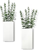 Josmimic 2-Pack White Metal Wall Planter Vases with Artificial Eucalyptus - Rustic Farmhouse Hanging Pockets for Indoor Greenery